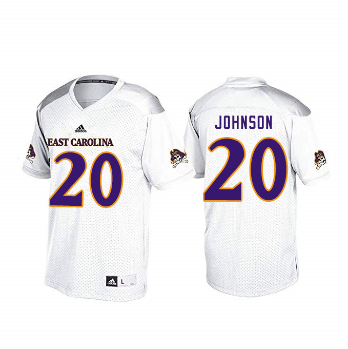 Men #20 Nolan Johnson ECU Pirates College Football Jerseys Sale-White